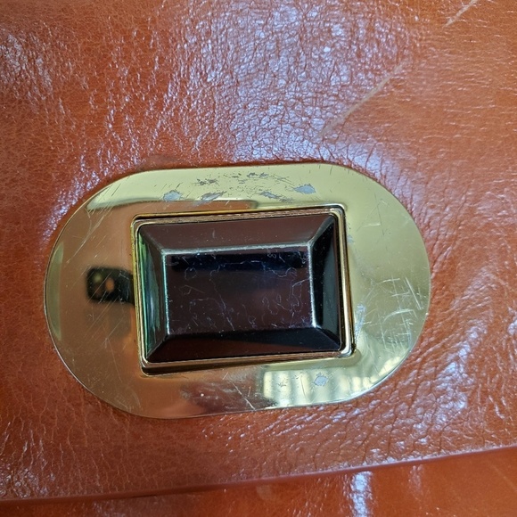 🦄  🎉HP🎉Orange Leather Badgley Mischka Satchel Bag - Picture 4 of 7